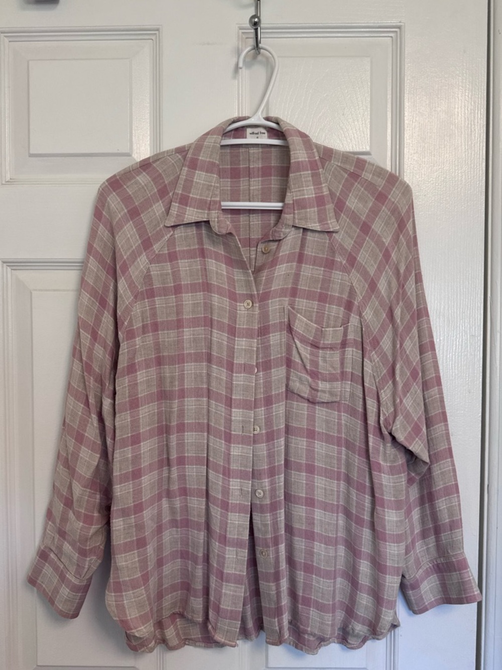 Aritzia Wilfred Free Light Pink Plaid Button-Up Shirt